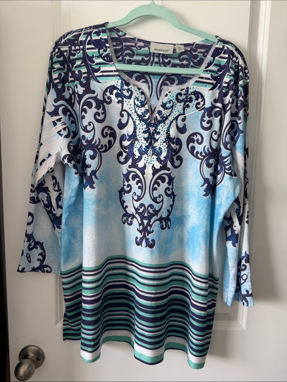 Avenue Blue Scroll & Stripe Tunic 18-20